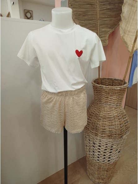 Short en crochet beige