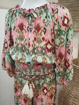 Top Myla imprimé vert et rose